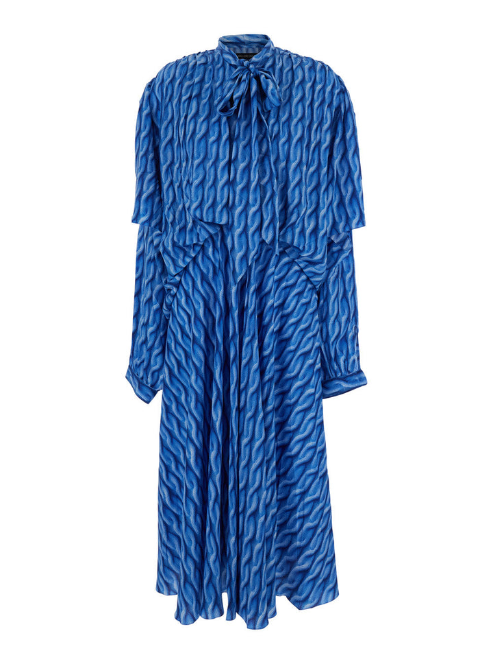 Balenciaga Women Blue Long Dress With All-Over Print And Bow Closure In Fabric Woman
