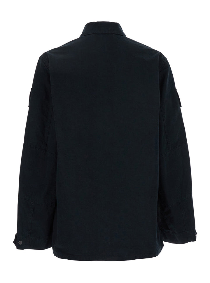 Balenciaga Men Dark Gray Shirt With Patched Chest Pockets In Ripstop Cotton Man