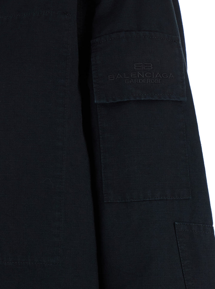 Balenciaga Men Dark Gray Shirt With Patched Chest Pockets In Ripstop Cotton Man
