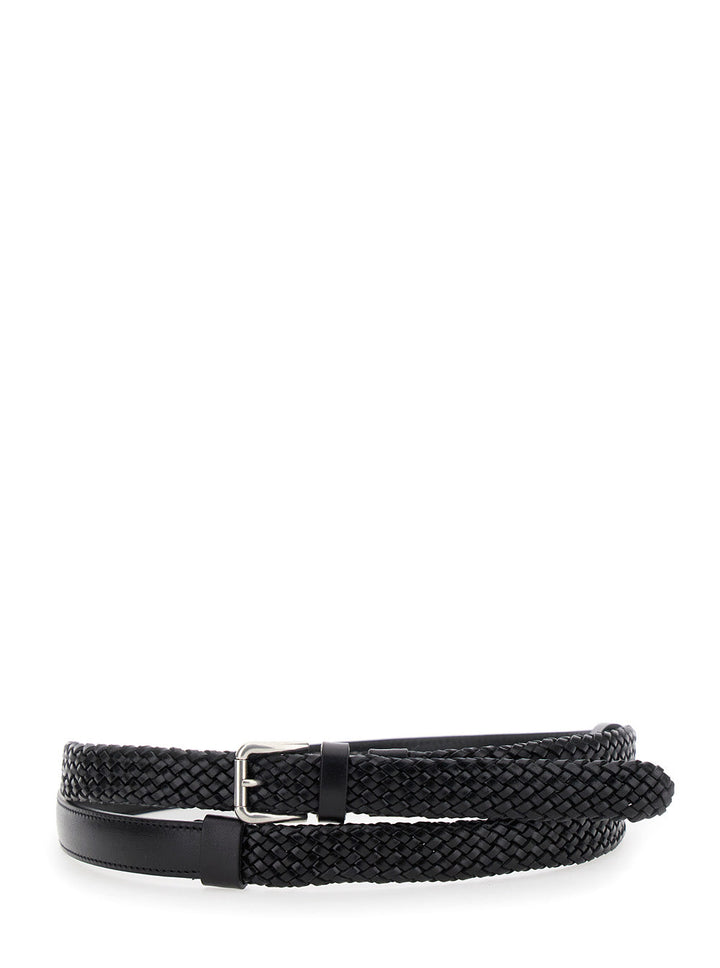 Dolce &amp; Gabbana Men Black Belt With Buckle Closure And Interwoven Design In Leather Man