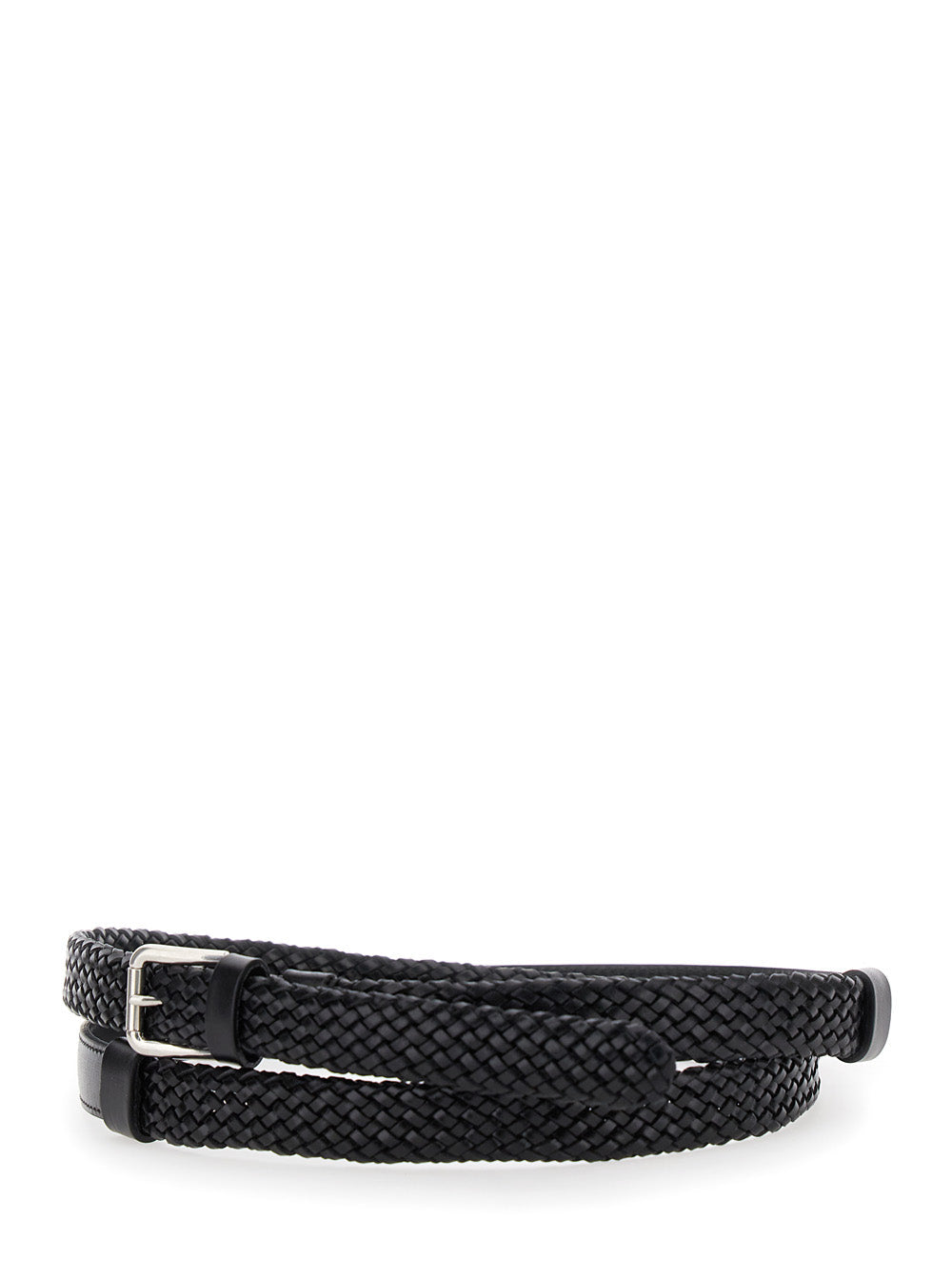 Dolce &amp; Gabbana Men Black Belt With Buckle Closure And Interwoven Design In Leather Man