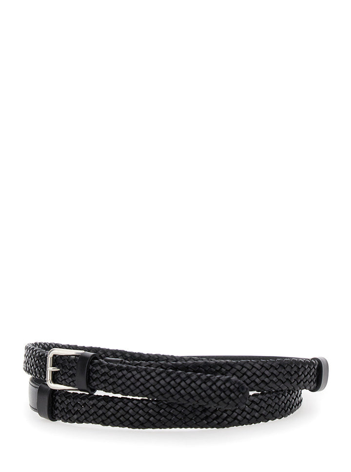 Dolce &amp; Gabbana Men Black Belt With Buckle Closure And Interwoven Design In Leather Man