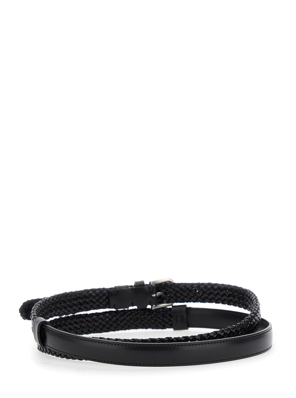 Dolce &amp; Gabbana Men Black Belt With Buckle Closure And Interwoven Design In Leather Man