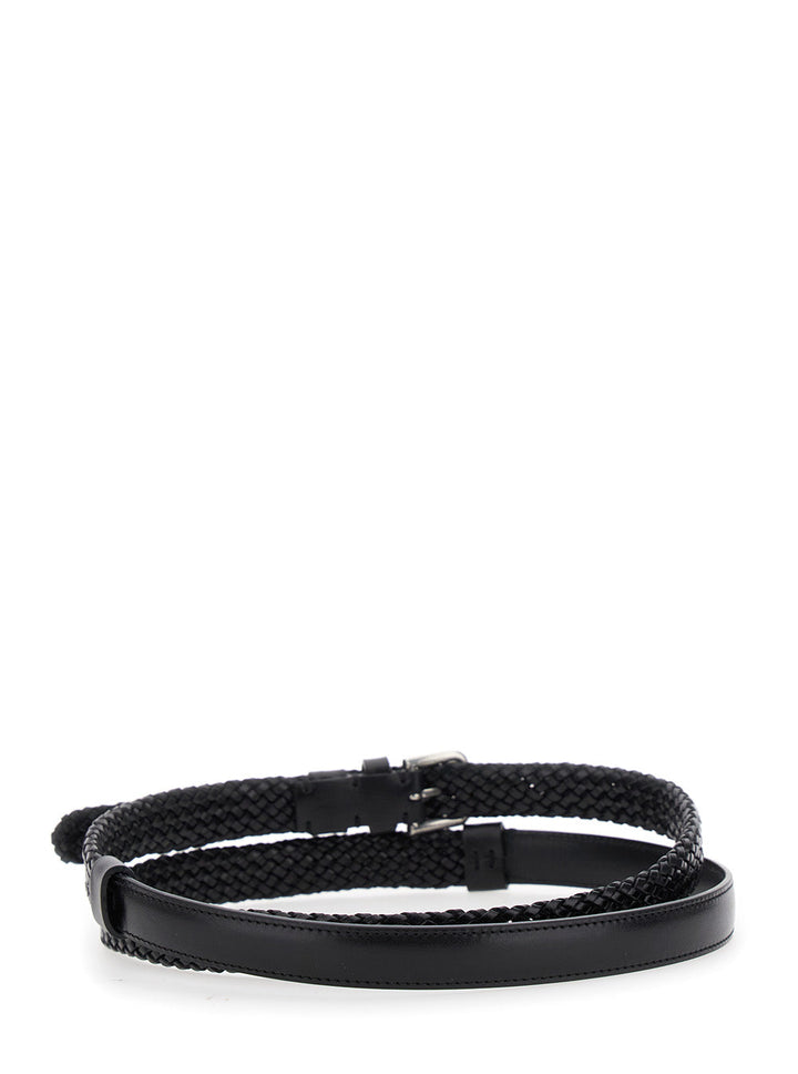 Dolce &amp; Gabbana Men Black Belt With Buckle Closure And Interwoven Design In Leather Man
