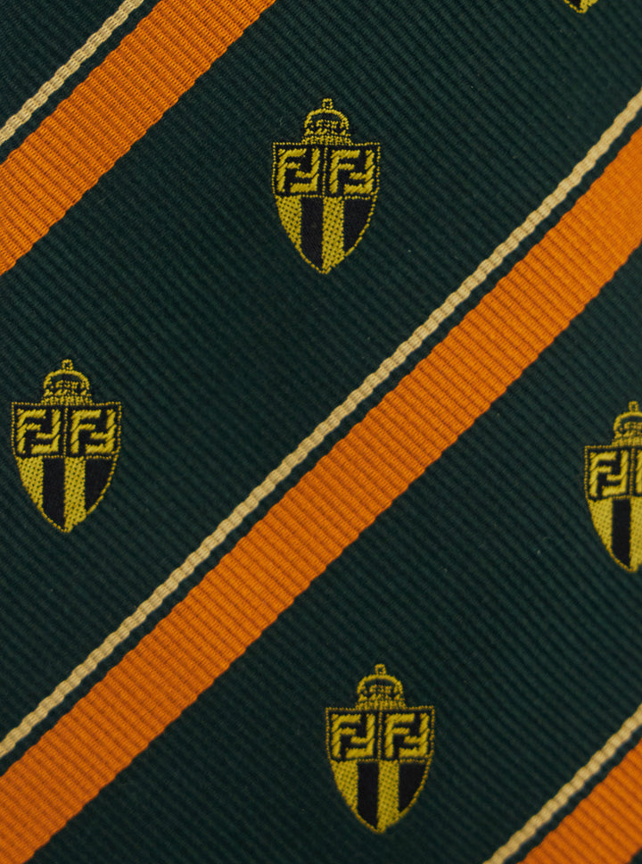 Fendi Men Blue Silk Tie With All-Over Fendi Crest Motif And All-Over Striped Motif In Silk Man