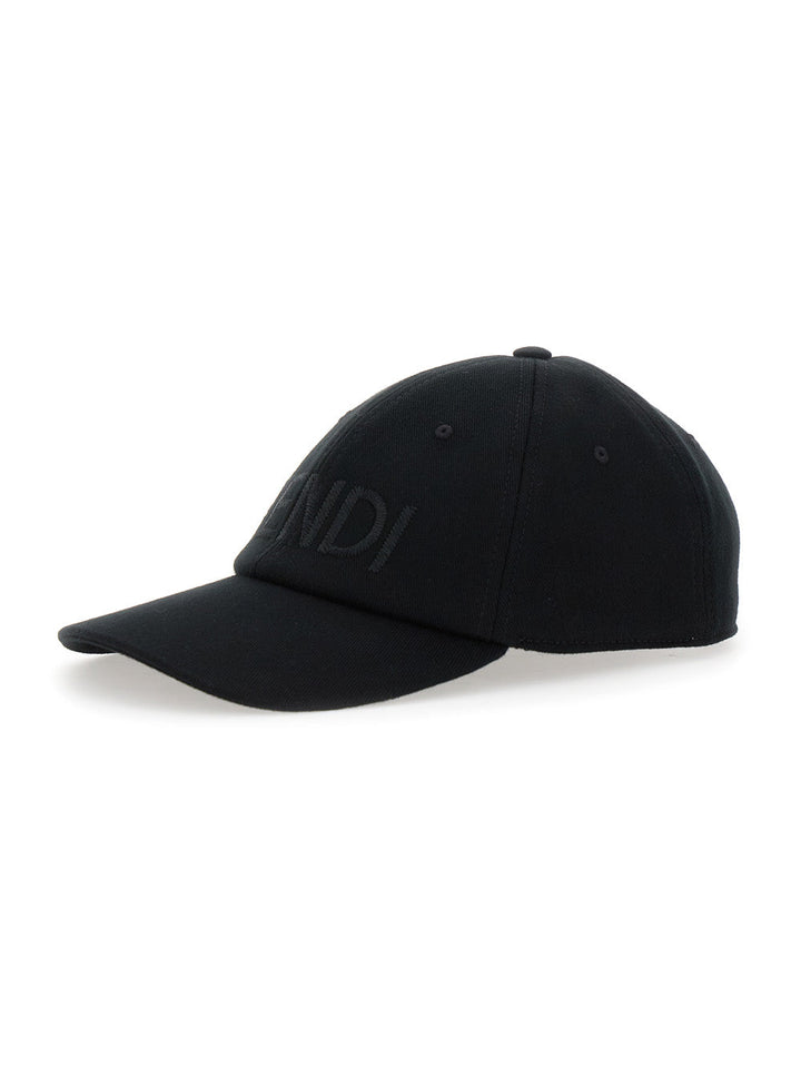Fendi Men Black Baseball Cap With Logo Lettering Embroidery On The Front In Cotton Man