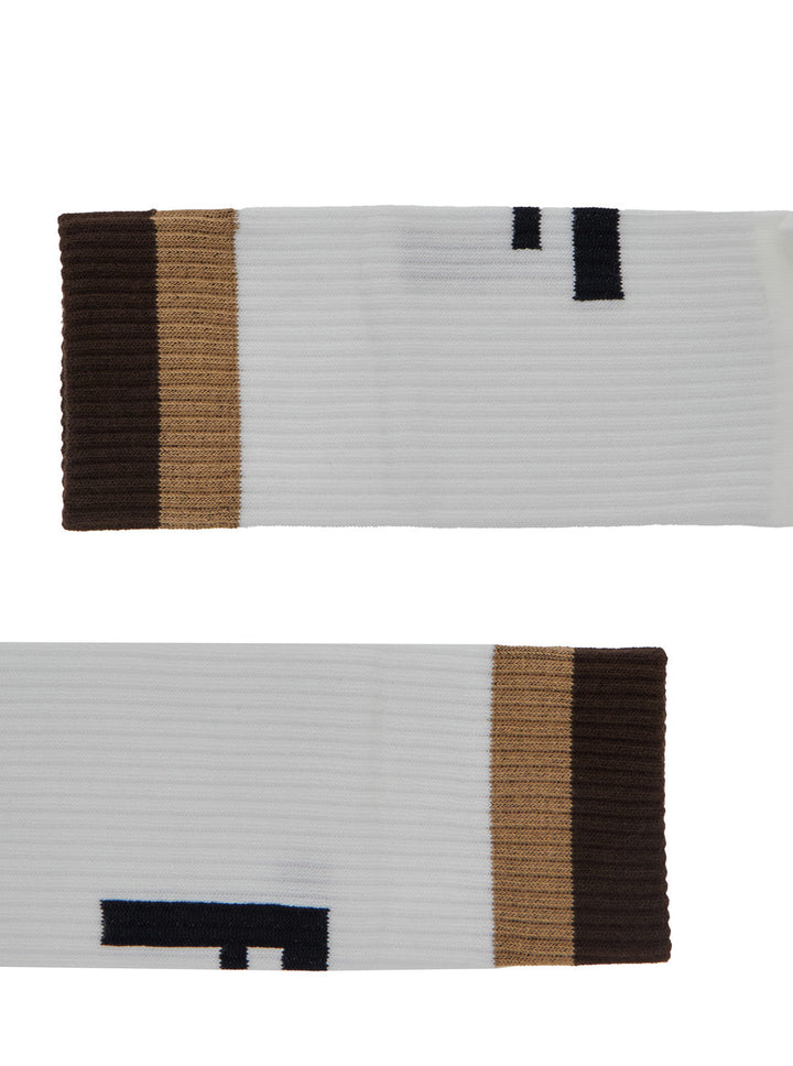 Fendi Men White Socks With Ff Logo Embroidery In Cotton Blend Man