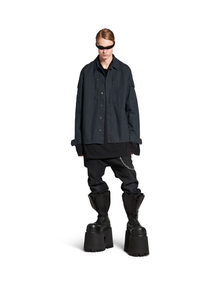 Balenciaga Men Dark Gray Shirt With Patched Chest Pockets In Ripstop Cotton Man