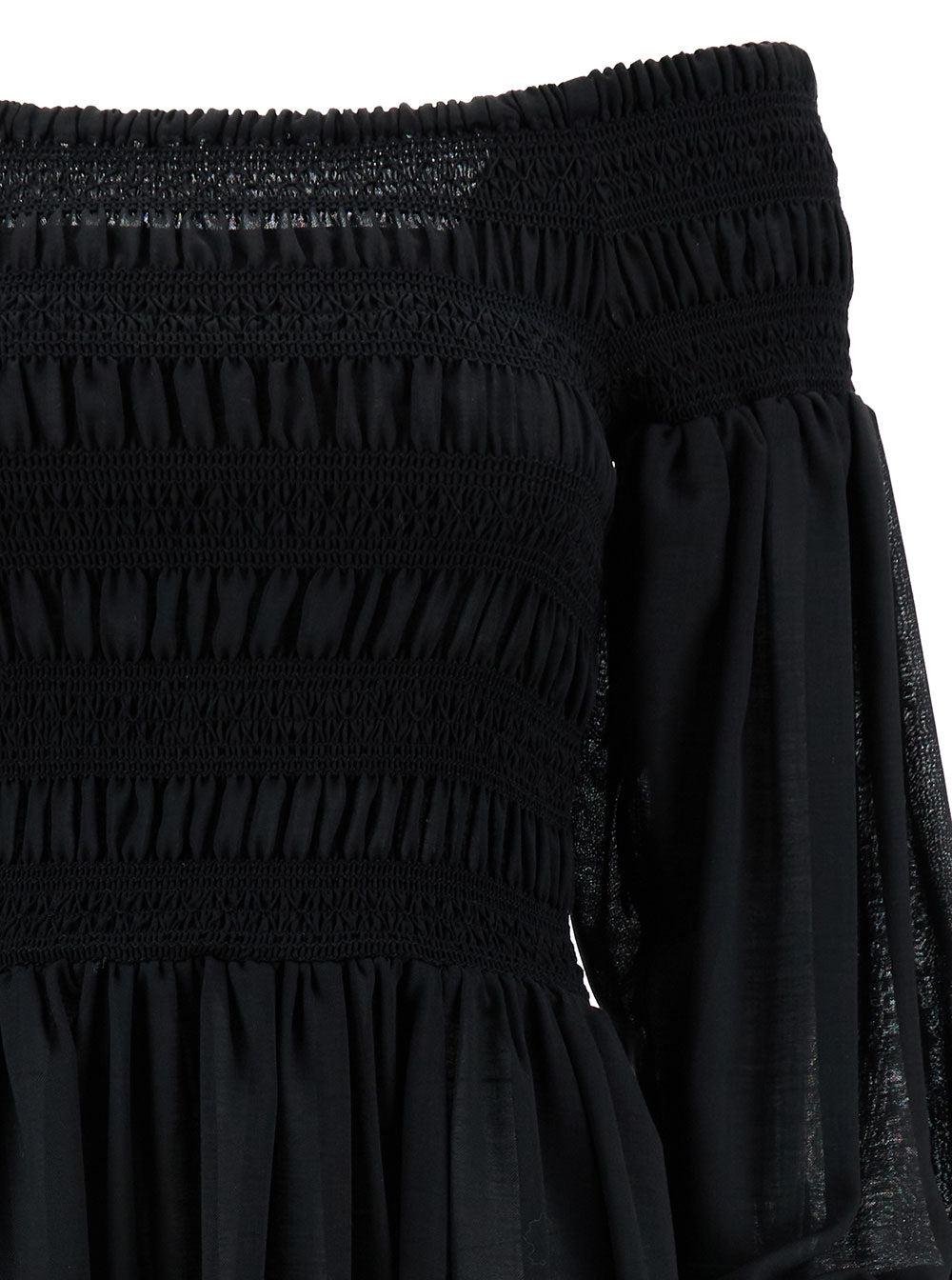 Max Mara Women 'Manu' Long Black Off-Shoulder Dress With Puff Sleeves In Lightweight Wool Woman