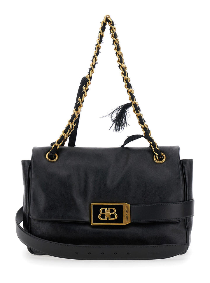 Balenciaga Women 'Modu Flap' Black Crossbody Bag With Logo Plaque On The Front In Leather Woman