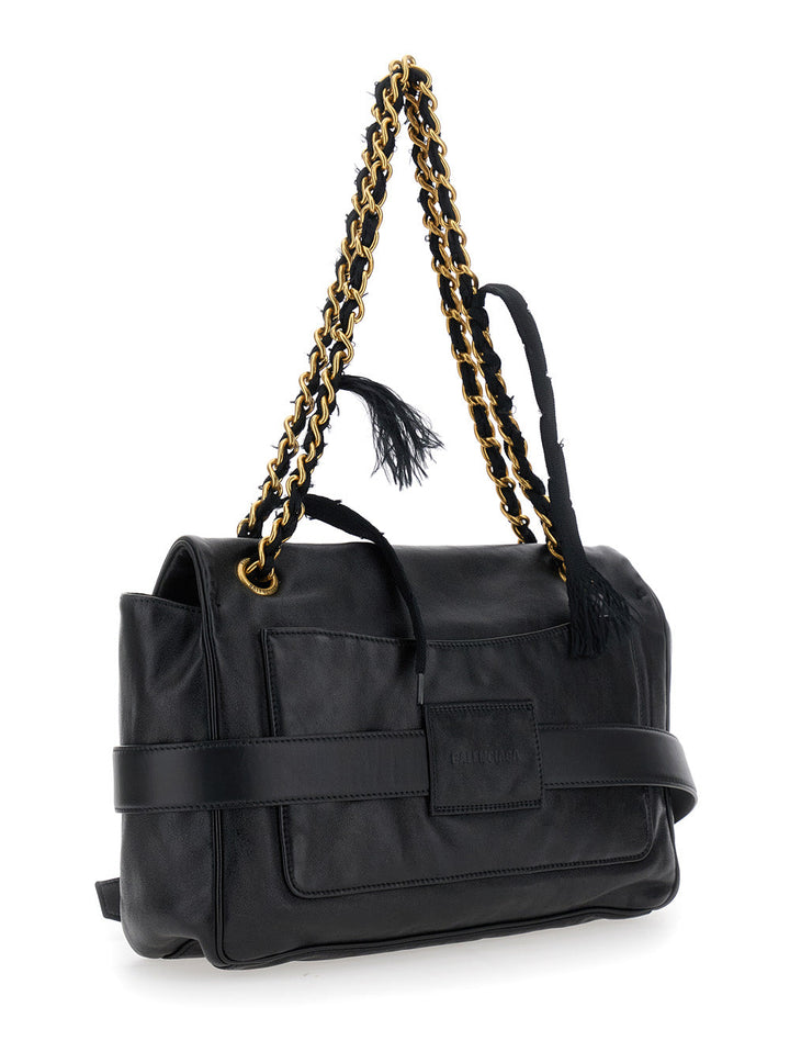 Balenciaga Women 'Modu Flap' Black Crossbody Bag With Logo Plaque On The Front In Leather Woman