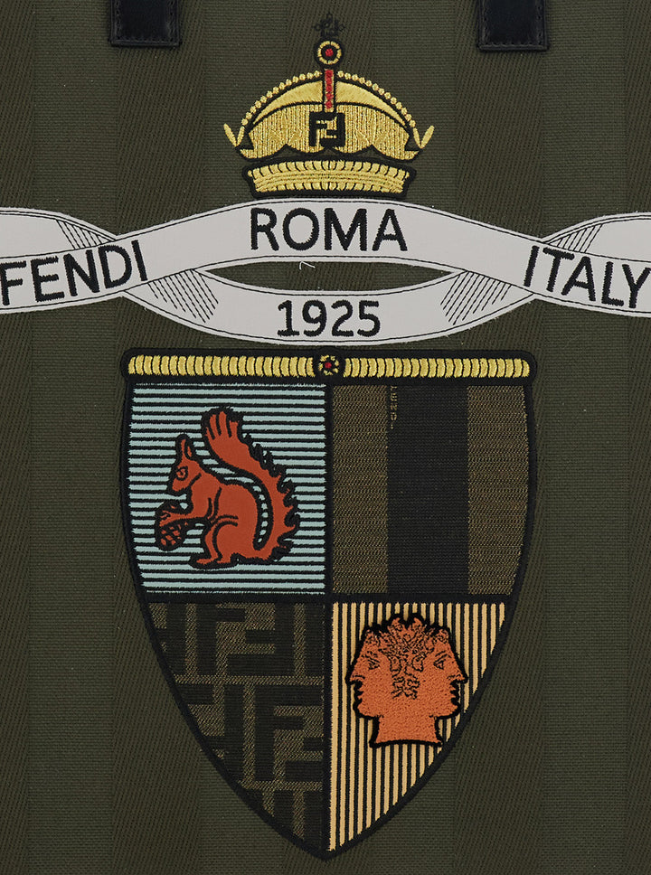 Fendi logo and emblem on a green background