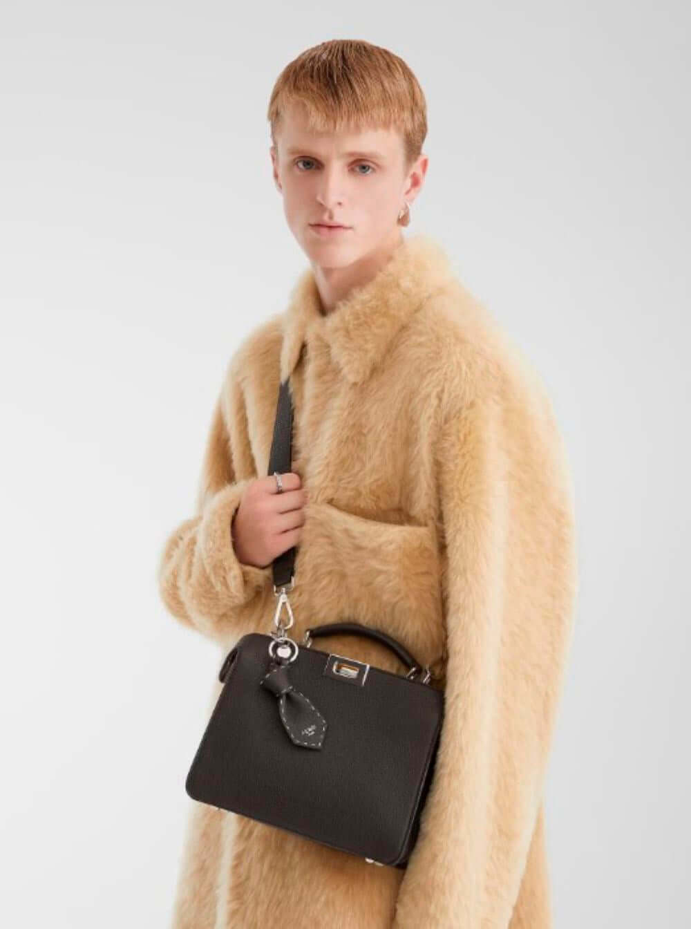 Fendi Men 'Iseeu Small' Brown Handbag With Removable Internal Pocket In Leather Man