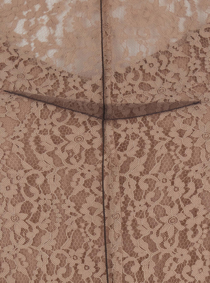 Fendi Women Beige Sleeveless Crewneck Dress With Floral Embroidery In Lace Woman