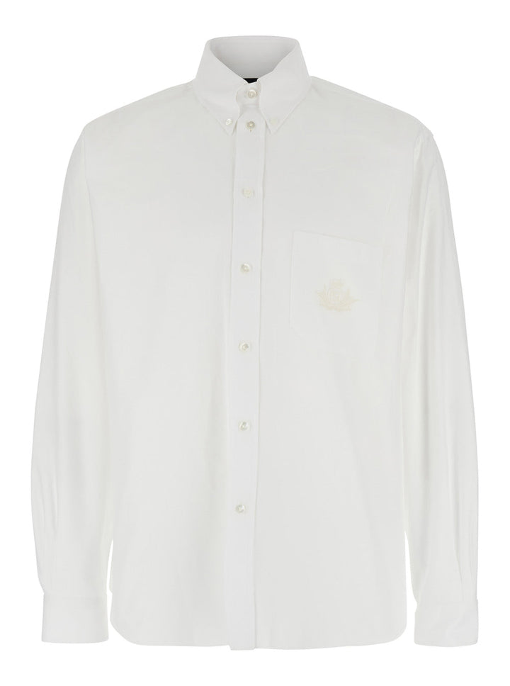Fendi Men White Shirt With Classic Collar And Logo Embroidery On The Front In Cotton Man