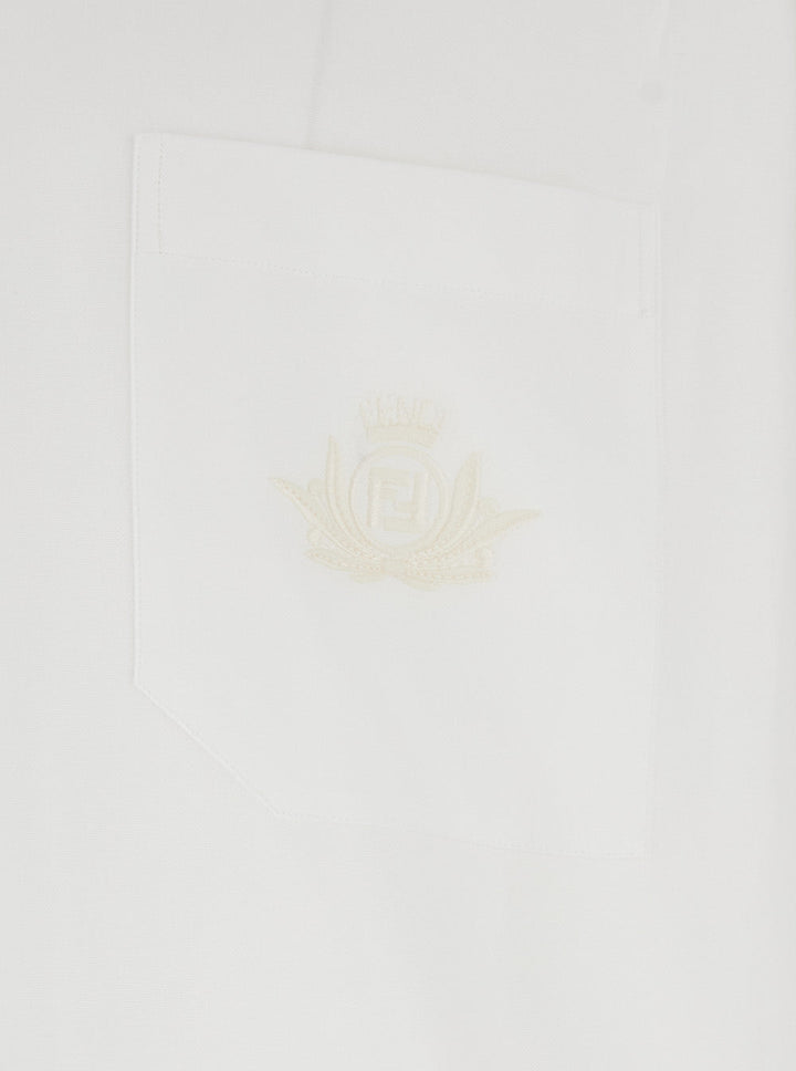 Fendi Men White Shirt With Classic Collar And Logo Embroidery On The Front In Cotton Man