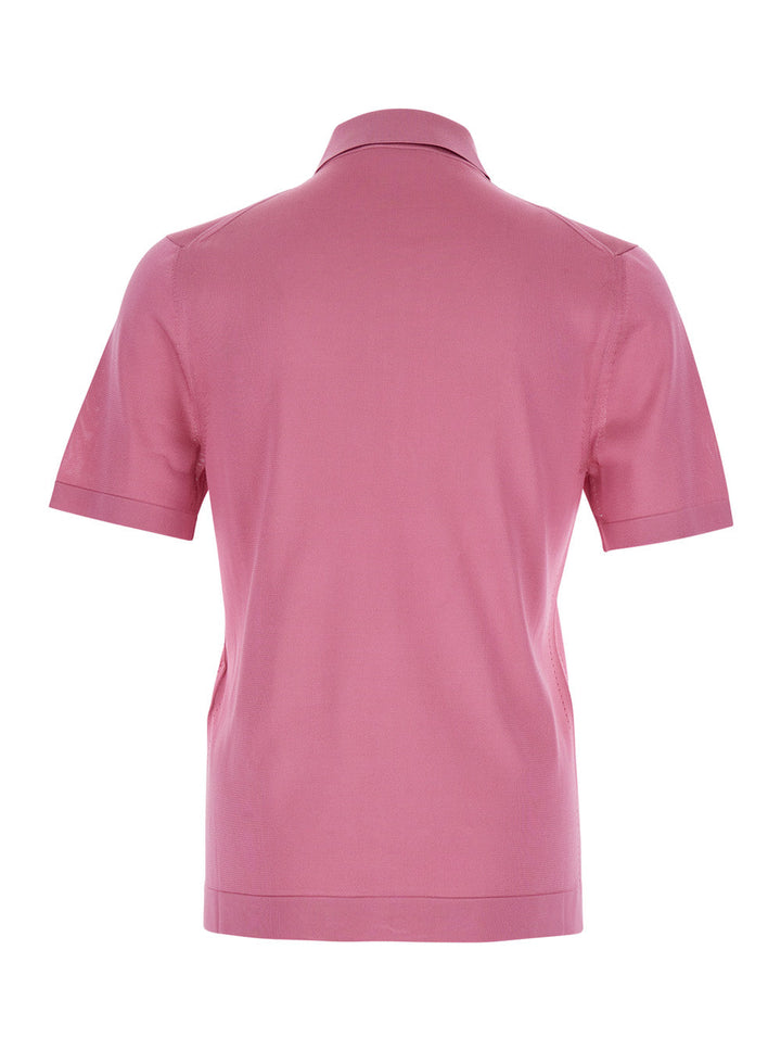 Gucci Men Pink Polo Shirt With Chest Pocket And Embroidered Logo On The Front In Fine Silk Knit Man