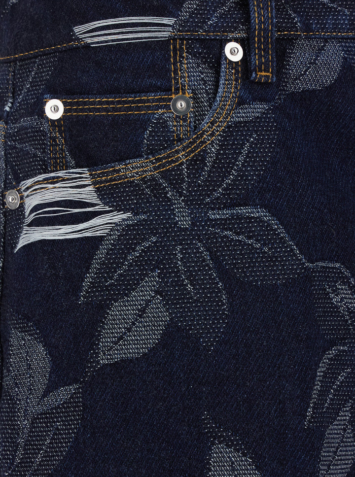 Gucci Men Blue Bermuda Shorts With All-Over Floral Embroidery And Logo Patch On The Back In Denim Man