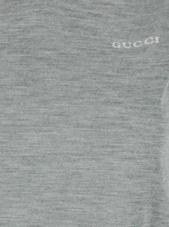 Gucci Women Grey Sleeveless Sweater With Logo On The Front In Cashmere Woman