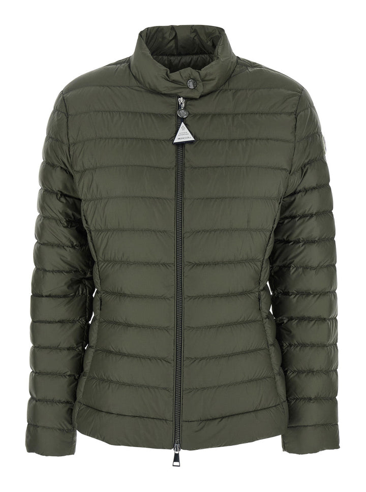 Moncler Women 'Igelle' Green Down Jacket With Logo Plaque On The Zip Puller And Logo Patch On The Sleeve In Tech Fabric Woman