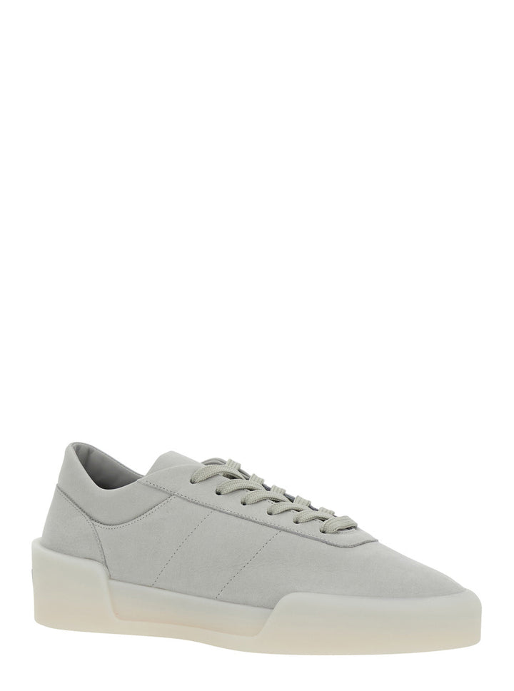 Fear Of God Men 'Aerobic Low' Grey Low Top Sneakers With Logo Patch On The Rear In Leather Man