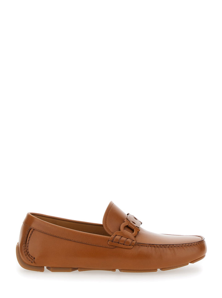 Ferragamo Men Brown Loafers With Ganicini Plaque On The Front In Leather Man