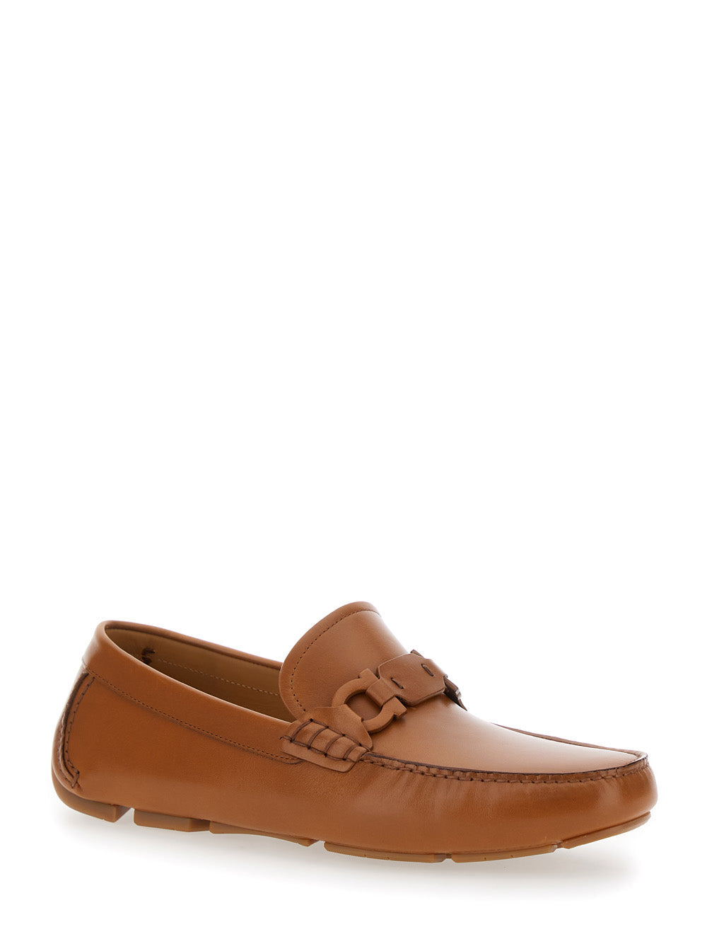 Ferragamo Men Brown Loafers With Ganicini Plaque On The Front In Leather Man