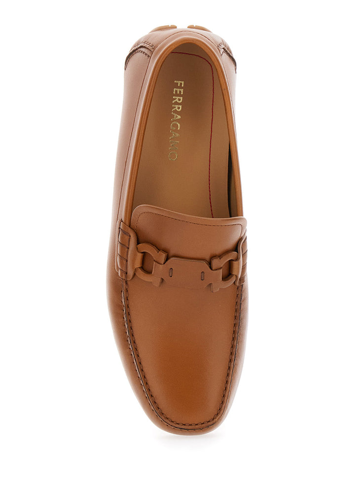 Ferragamo Men Brown Loafers With Ganicini Plaque On The Front In Leather Man