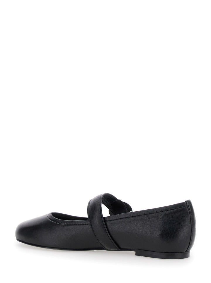 Coperni Women Black Ballerinas With Metallic Logo And Strap In Smooth Leather Woman