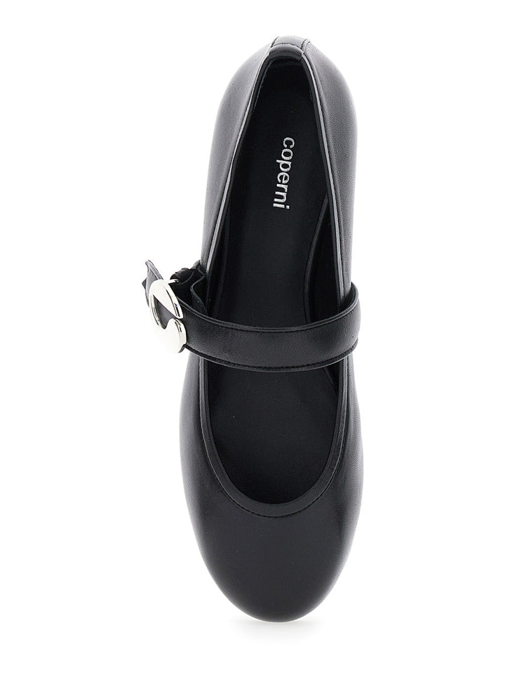 Coperni Women Black Ballerinas With Metallic Logo And Strap In Smooth Leather Woman