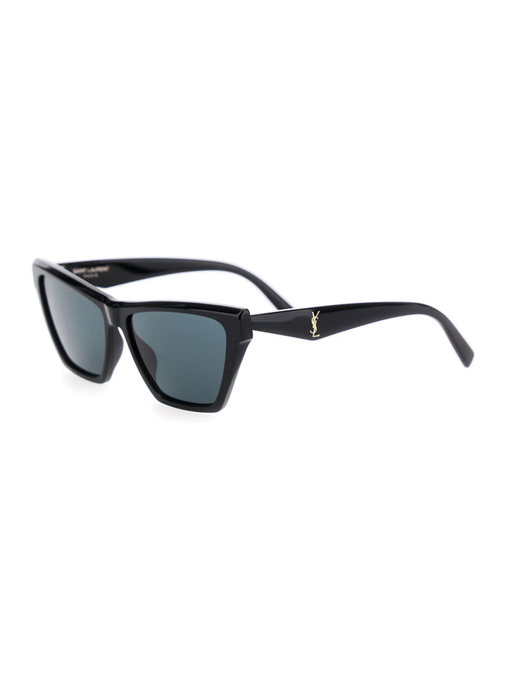Saint Laurent Women Black Sunglasses With Rectangular Frame And Cassandre Logo On Temples In Acetate Woman