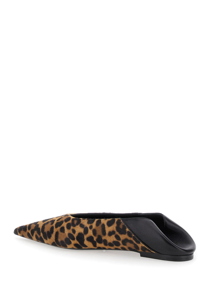 Saint Laurent Women Brown Ballerinas With Leopard Motif And Foldable Buttress In Fabric Woman