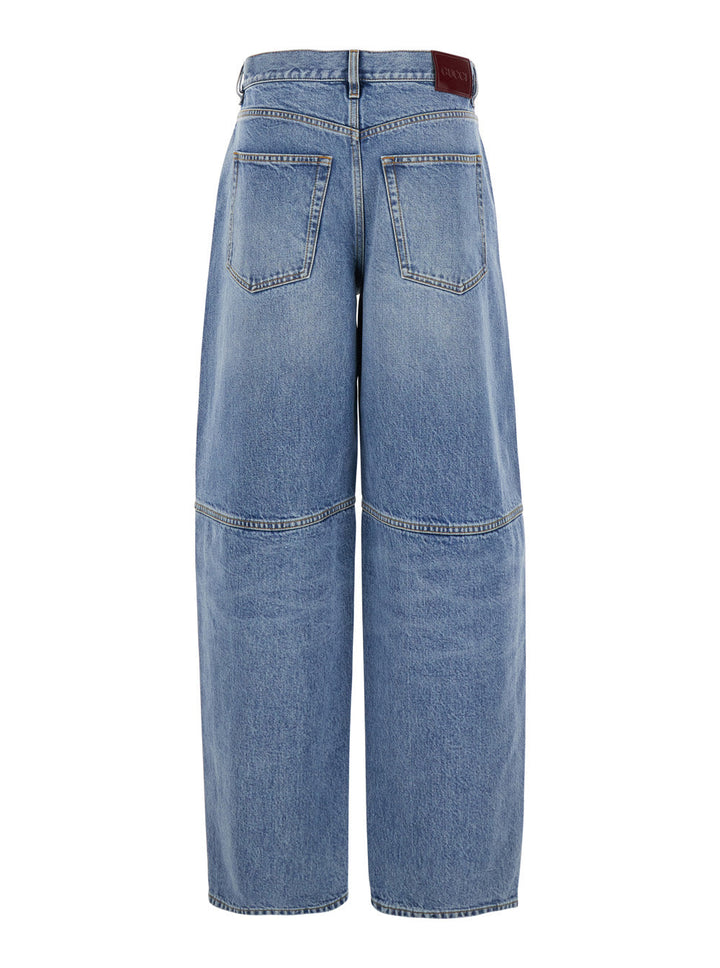 Gucci Women Blue Jeans With Logo Patch On The Rear And Wide Leg In Denim Woman