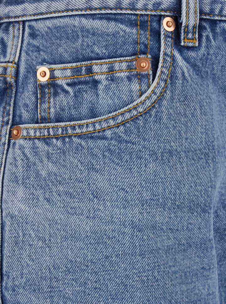 Gucci Women Blue Jeans With Logo Patch On The Rear And Wide Leg In Denim Woman