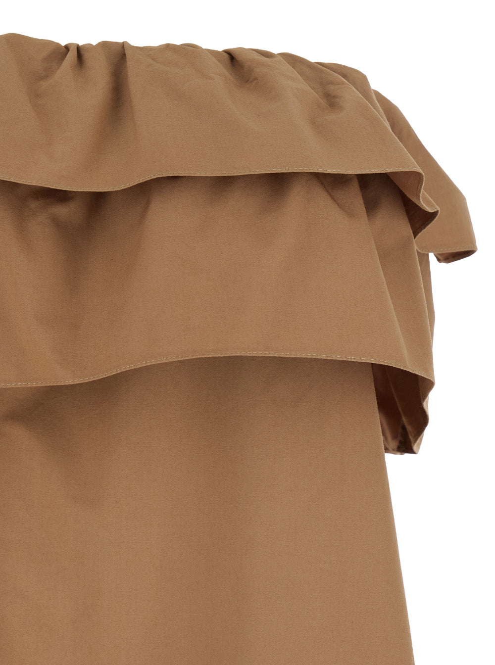 Saint Laurent Women Beige Long Dress With Bustier Neckline And Ruffled Skirt In Cotton Woman