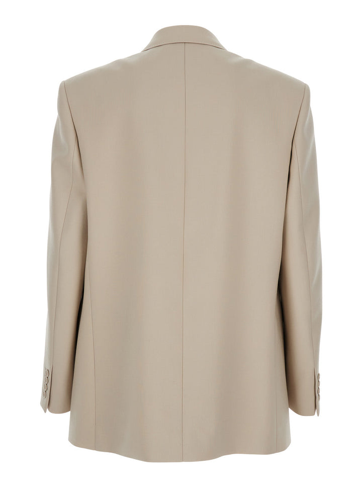 Saint Laurent Men Beige Double-Breasted Jacket With Peak Revers In Wool Man