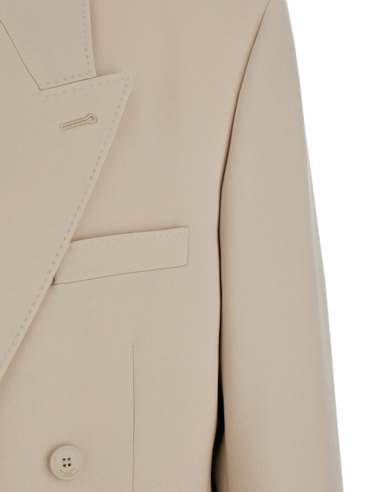 Saint Laurent Men Beige Double-Breasted Jacket With Peak Revers In Wool Man