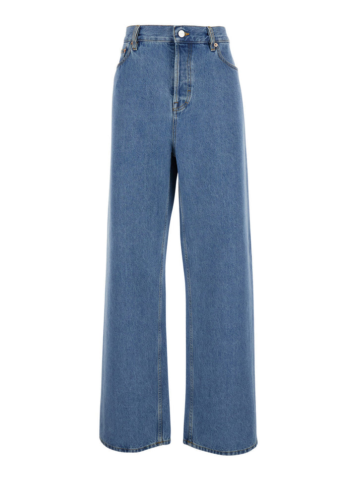 Gucci Women Blue Jeans With Belt Loops And Logo Patch On The Rear In Denim Woman