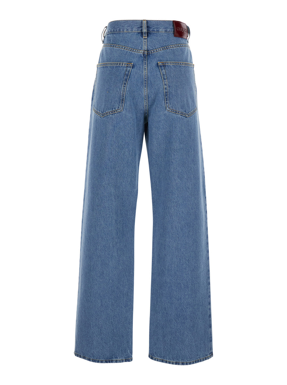 Gucci Women Blue Jeans With Belt Loops And Logo Patch On The Rear In Denim Woman
