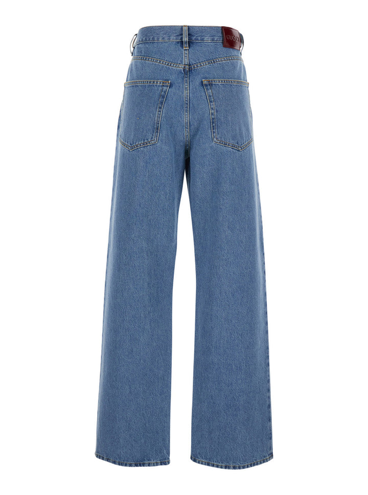 Gucci Women Blue Jeans With Belt Loops And Logo Patch On The Rear In Denim Woman