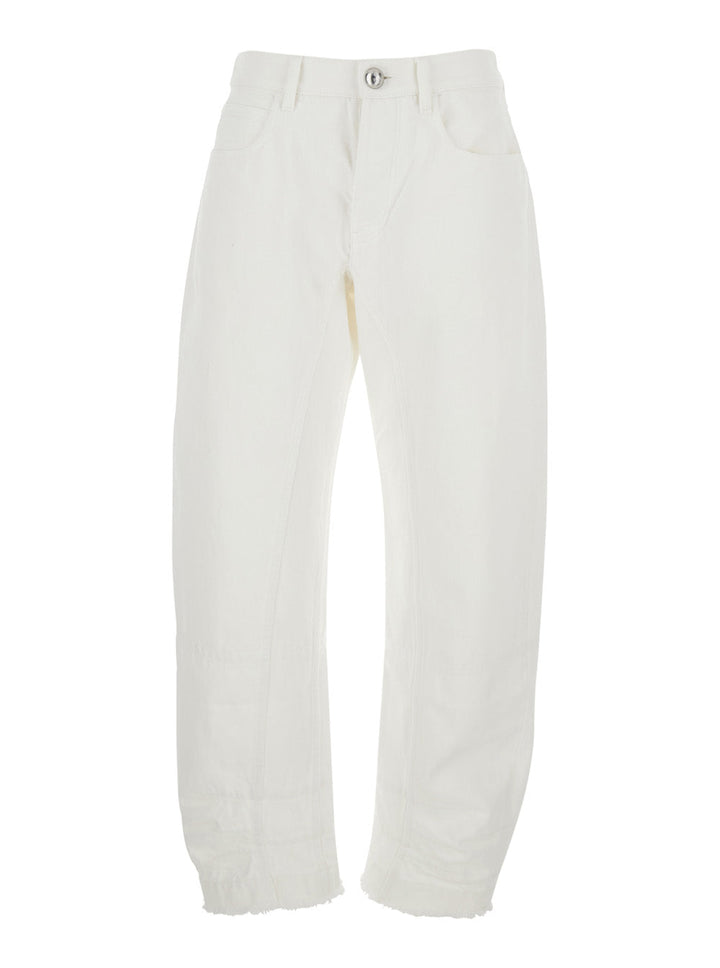 Jil Sander Women White Jeans With Logo Patch On The Rear And Fringed Hem In Denim Woman