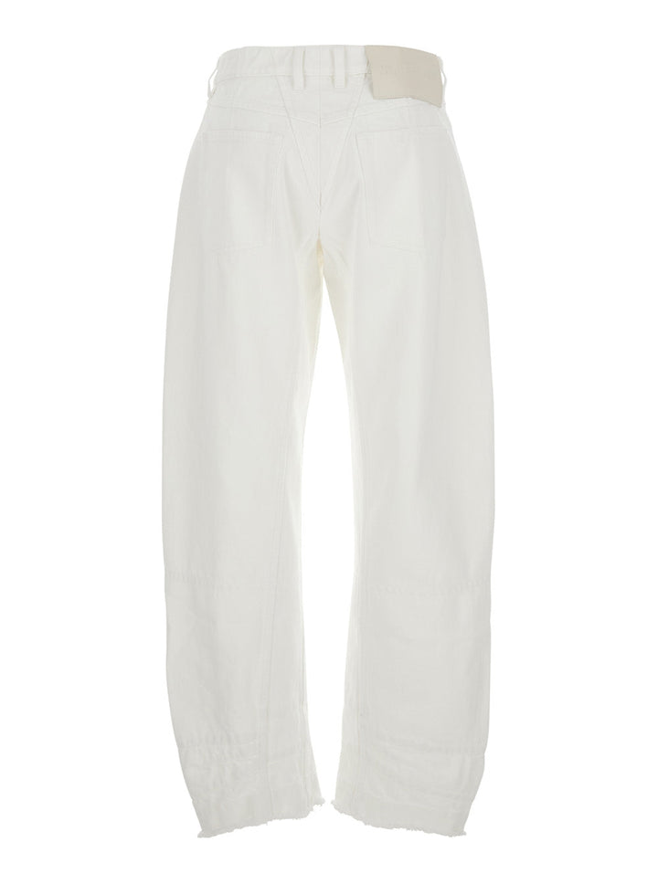 Jil Sander Women White Jeans With Logo Patch On The Rear And Fringed Hem In Denim Woman