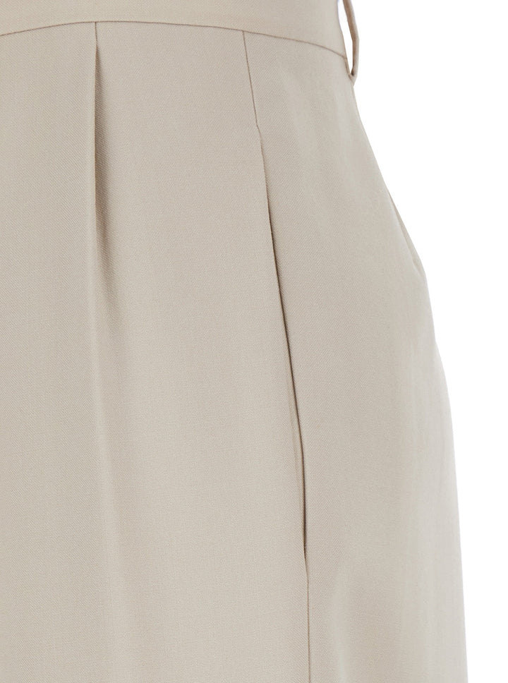 Saint Laurent Women Beige Pants With Belt Loops And Pences On The Front In Wool Woman
