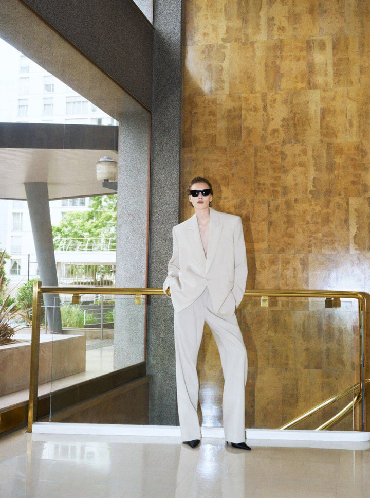 Saint Laurent Women Beige Pants With Belt Loops And Pences On The Front In Wool Woman