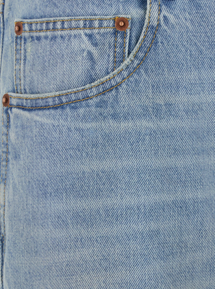 Saint Laurent Men Light Blue Five Pocket Jeans With Logo Patch On The Back In Denim Man