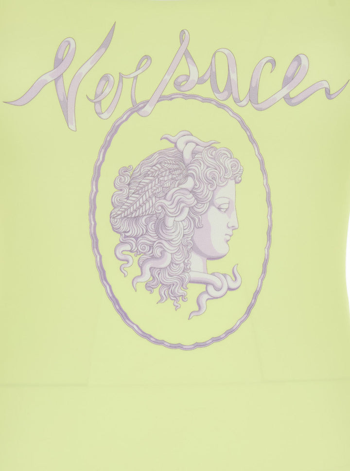 Versace Women Yellow One-Piece Swimsuit With Medusa Print And Logo Lettering On The Front In Tech Fabric Woman