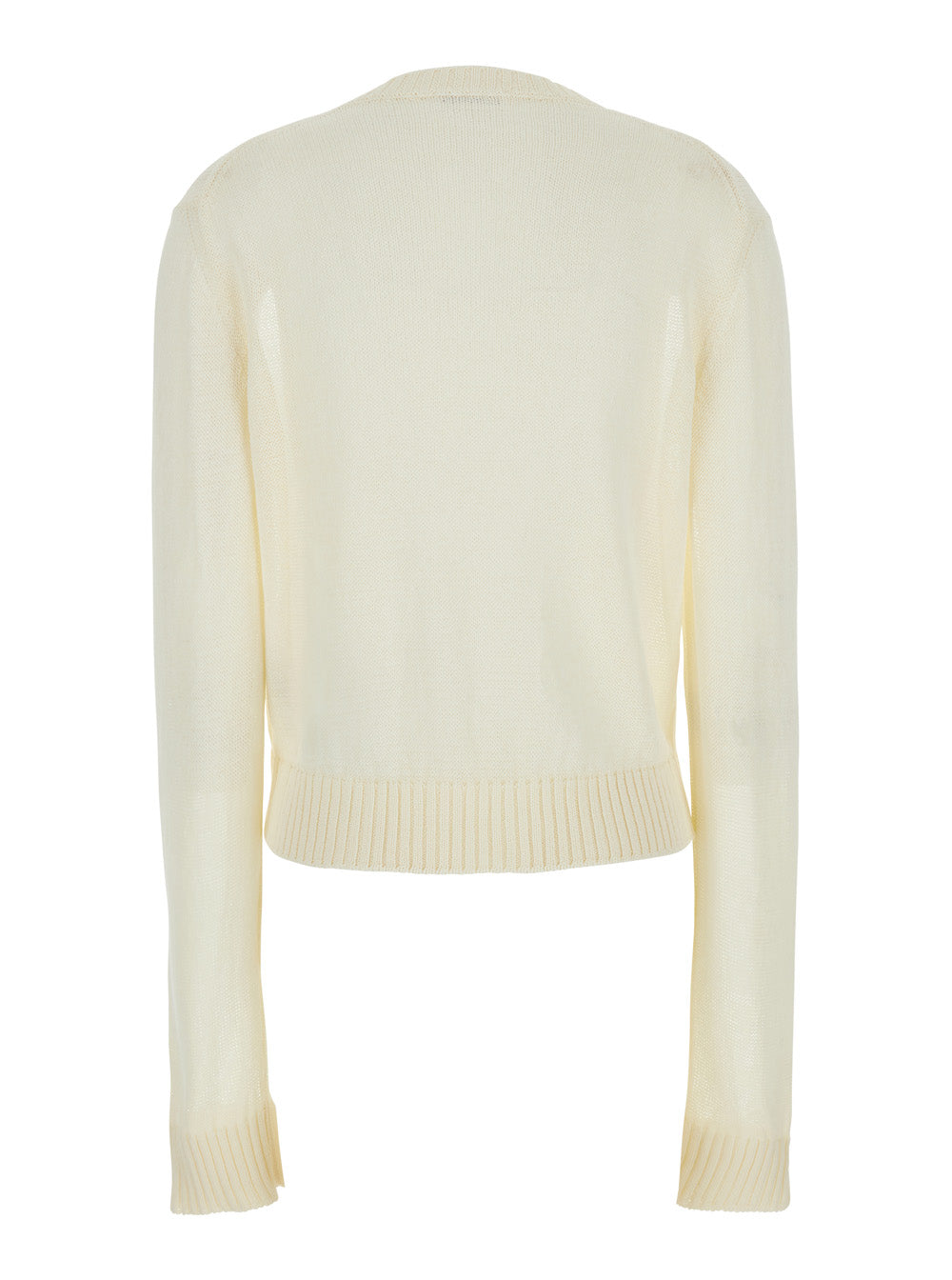Jil Sander Women White Cropped Crewneck Sweater With Tonal Logo Embroidery In Cotton Woman