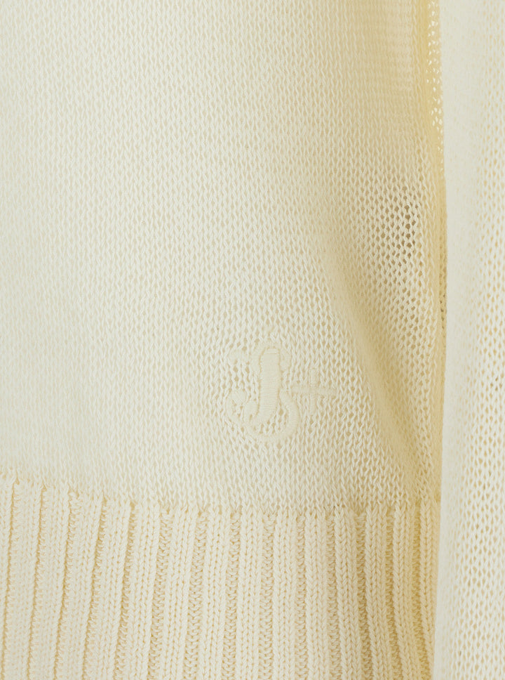 Jil Sander Women White Cropped Crewneck Sweater With Tonal Logo Embroidery In Cotton Woman