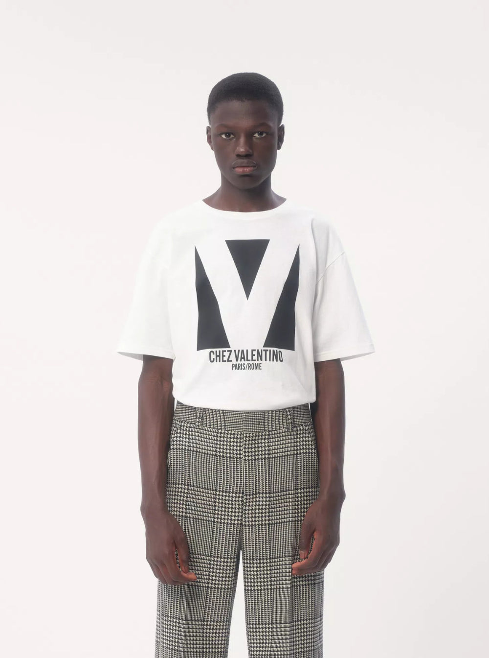 Valentino Men 'Chez' White Crewneck T-Shirt With Maxi Logo Print On The Front In Cotton Man