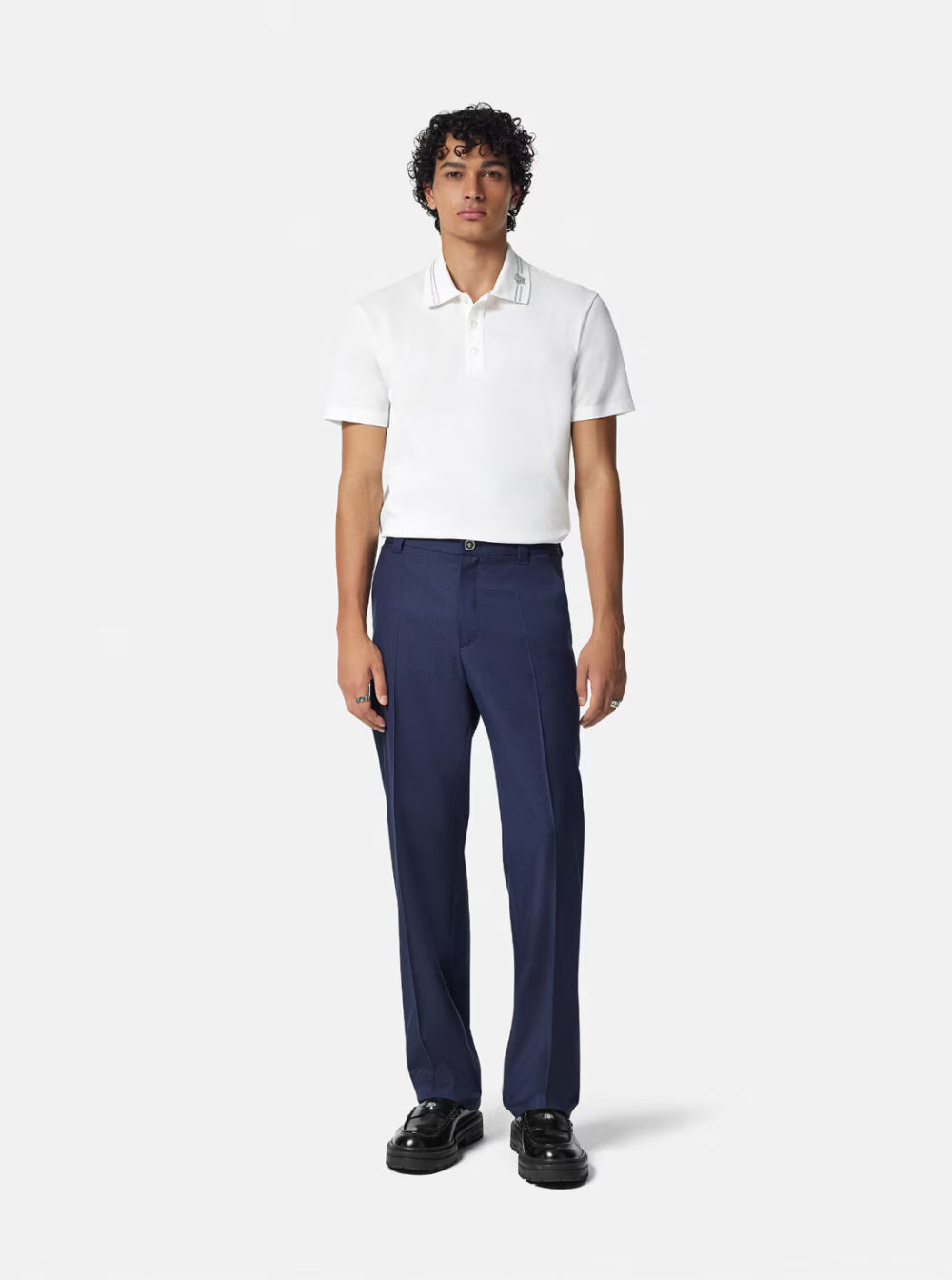 Versace Men White Polo Shirt With Medusa Detail On The Collar In Cotton Man